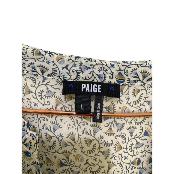 Paige White Long Sleeve V-Neck Paisley Print Button-Down Top Size Large - Picture 3 of 4